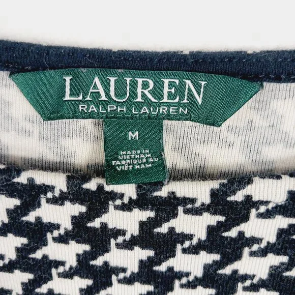Lauren Ralph Lauren, Black & White Houndstooth Short Sleeve Cotton Top, Medium - Picture 2 of 13